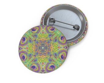 Rainbow Twist Mandala Pin Buttons | Colorful Swirl Enamel-Style Button