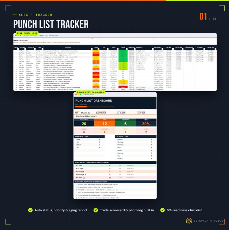 US Construction Closeout Toolkit | AIA Punch List Tracker, Substantial Completion, Handover and Closeout Templates | Excel & Word image 3