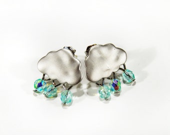 Beaded Cloud Earrings Raincloud Jewelry Light Blue Swarovski Beads