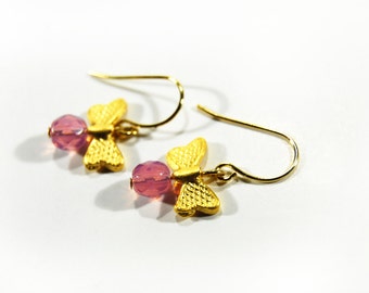 Butterfly Bead Earrings Lilac Czech Glass Dangle Jewelry