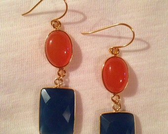 Chalcedony Carnelian Earrings Florida Gator Blue Orange Stone Jewelry