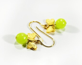 Butterfly Jade Earrings Lime Green Bead Jewelry