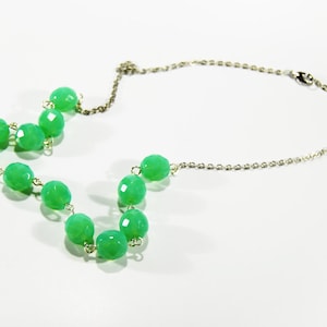 Green Glass Necklace Beaded Bright Jewelry