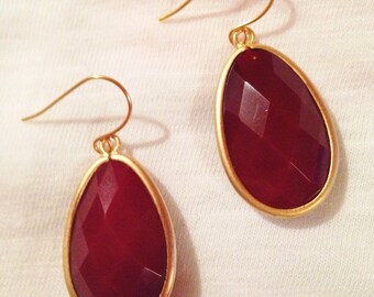 Crimson Glass Earrings Garnet Deep Red  Jewelry
