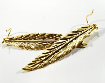 Gold Feather Earrings Matte Gold Pendant Jewelry