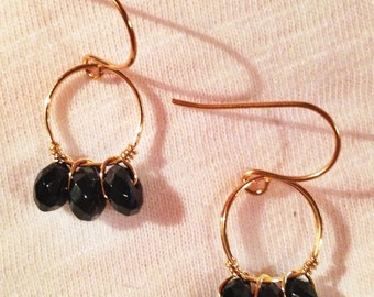 Black Beaded Earrings Small Hoop Wire Jewelry