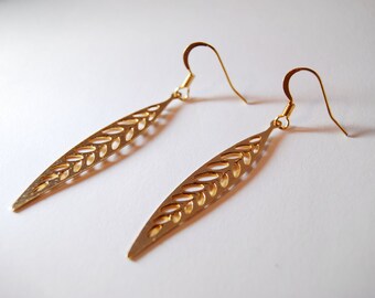 Leaf Feather Earrings Gold Pendant Jewelry