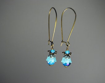 Elaborate Blue Beaded Dangle Earrings