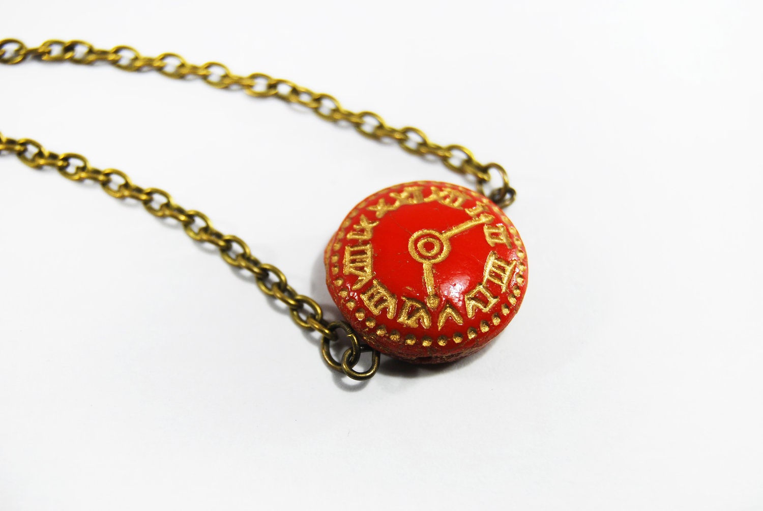 Clock Bracelet Pendant Vintage Bead Magenta Czech Clock Bead Etsy