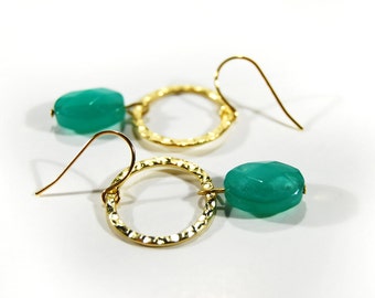 Teal Jade Earrings Beaded Dangles Dyed Stone Jewelry