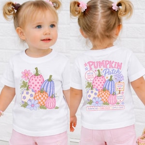 Cute Floral Pumpkin Patch Kids T-shirt Colorful Autumn Toddler Shirt Farm Fresh Pumpkin Tee Thanksgiving Sweater Girly Fall Autumn Tee