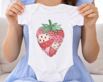 Faux Patchwork Strawberry Kids T-Shirt Floral Strawberry Toddler Sweatshirt Summer Strawberry Onesie Strawberry Festival T-Shirt