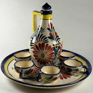 Servizio da liquore vintage Henriot Quimper – Terracotta bretone dipinta a mano – Decanter + 6 tazze + vassoio – Decorazione francese
