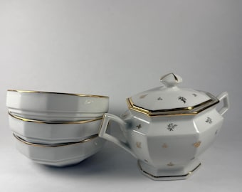 Service sucrier en porcelaine vintage avec bols – Décor doré élégant – Vaisselle ancienne style français