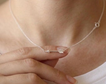 Dainty Arrow Necklace, Sterling Silver Minimalist Jewelry, Layering Pendant Gift
