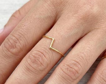 Anel delicado em zigue-zague, aliança empilhável em prata de lei banhada a ouro