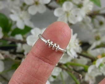 Sterling Silver Geometric Fidget Ring, Moving Circle Worry Band