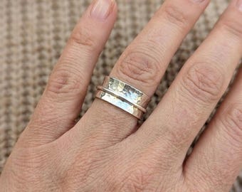 Hammered Sterling Silver Spinner Ring, Anxiety Relief Fidget Band, Geometric Worry Gift