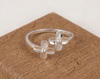 Floral Wrap Ring, Sterling Silver Double Flower Ring, Minimalist Nature Inspired Jewelry, Anniversary gift Wife, Teacher Appreciation Gift