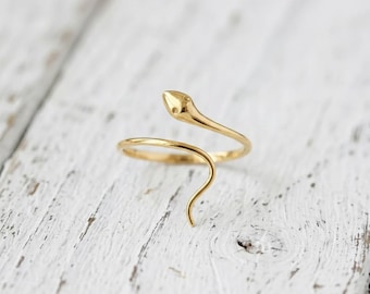 Anel minimalista dourado com design de cobra, joia ajustável com padrão de serpente, faixa estilo boho.