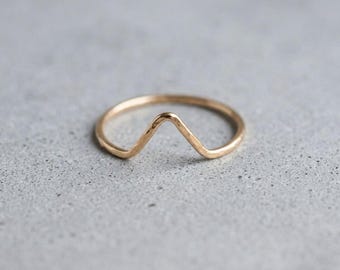 Gold Chevron Ring, Minimalist Stackable V Band, Geometric Peak Jewelry