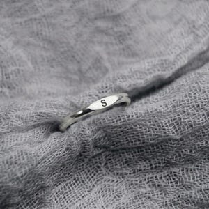 Handmade Sterling Silver Mini Signet Initial Ring, Dainty Monogram Band Jewelry