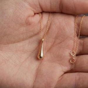 18K Yellow Gold Teardrop Pendant Necklace, Minimalist Liquid Drop Everyday Jewelry