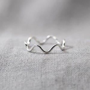 Bague vague en argent sterling, bande empilable en zigzag minimaliste, bijoux inspirés de l'océan