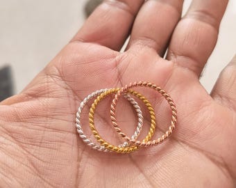 Tricolor Twisted Rope Ring Set - Gold, Silber, Rosegold Mixed Metal Stacking Bands