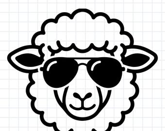 Sheep Svg, Sheep Clipart | Sheep With Sunglasses Face Cut File, Cool Sheep Png | Cricut Laser Cut File, Farm Animal Svg | Digital Download
