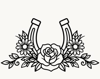Horseshoe SVG Floral | Rose Horseshoe PNG, Western Floral Cut File | Horse Lover SVG | Farmhouse Decor | Instant Download