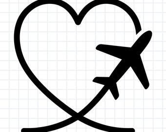 Travel SVG Airplane Heart Flight Path | Plane SVG PNG Cut File | Cricut Silhouette | Instant Download