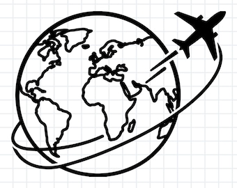 World Map SVG, Plane Heart Flight Path | Travel SVG PNG | Cricut Cut File | Instant Download
