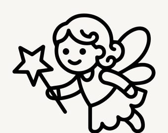 Cute Fairy SVG Laser Cut Simple File, Fairy Silhouette with Star Wand,Magical PNG, Cricut Cut File, Fantasy Wings Design,Sublimation Clipart