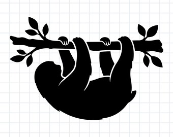 Sloth SVG PNG Cut File, Sloth Silhouette Branch Design, Laser Cut Vector Clipart, Cricut Glowforge Svg, Instant Download File