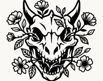 Dragon SVG PNG, Gothic Floral Dragon Skull Cut File | Cricut Silhouette | Wildflower Dragon Clipart | Instant Download