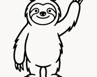 Sloth SVG PNG Cut File, Waving Sloth Design, Cute Sloth Lover Clipart, Cricut Silhouette Svg, Instant Digital Download File