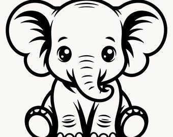 Cute Baby Elephant SVG, Kawaii Elephant Cut File, Safari Animal Cricut Design, Nursery PNG, Instant Download