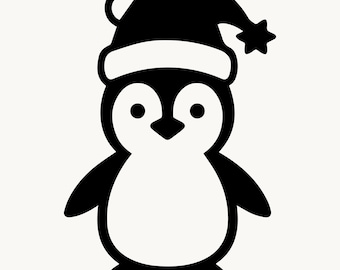 Penguin SVG Christmas, Cute Baby Penguin Santa Hat Cut File, Cricut Silhouette Clipart PNG DXF, Instant Download Commercial Use