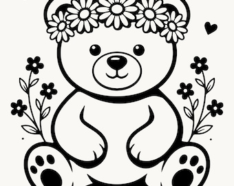 Teddy Bear SVG PNG Cute Bear with Flower Crown Cut File Digital Download Cricut Nursery Baby Bear Clipart Instant Download