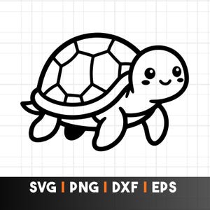 Söt sköldpadda SVG PNG klippfil, kawaii babysköldpadda Cricut design, djur kontur clipart, silhuettfil, digital nedladdning