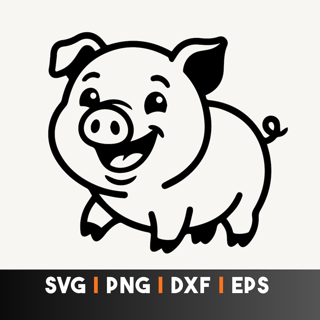 Cute Pig SVG Smiling Pig Face Outline PNG Farm Animal Cut File Minimal ...