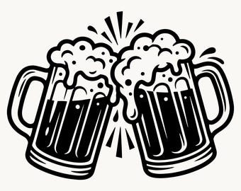 Diseños SVG PNG DXF de jarras de cerveza para brindar / Archivo de corte de jarras de cerveza chocando / Descarga instantánea para sublimación Cricut