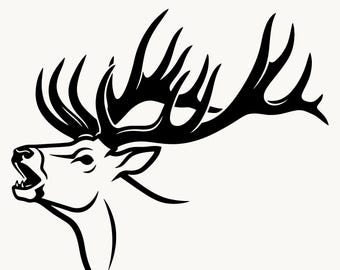 Bugling Elk Head SVG PNG DXF Instant Download, Minimalist Bull Elk Silhouette Cricut File, Wildlife Hunting Elk Clipart Digital Download