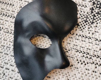 Black Leather Phantom of the Opera Mask, Luxury, Handmade Masquerade Masked Ball Mask, Party, Phantom Mask