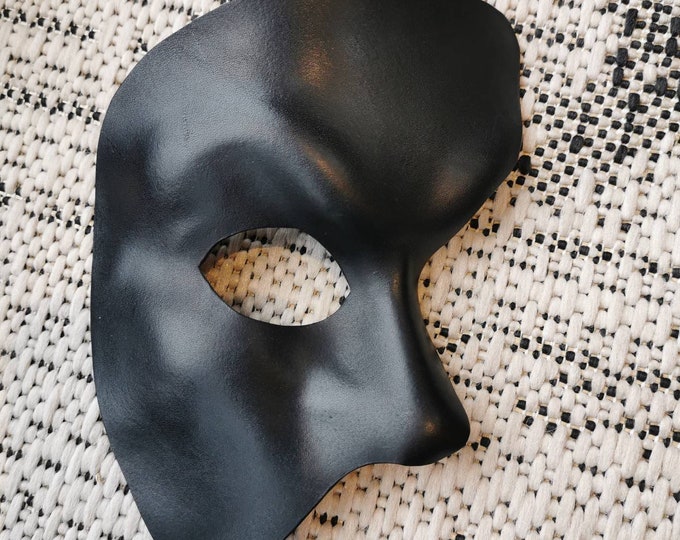Black Leather Phantom of the Opera Mask, Luxury, Handmade Masquerade Masked Ball Mask, Party, Phantom Mask