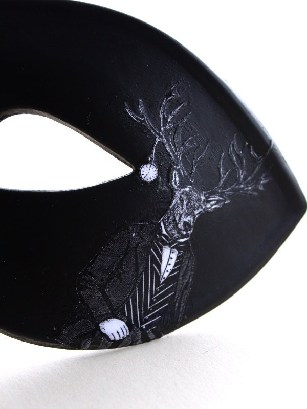Steampunk Stag Victorian Clock Black White Venetian Masquerade Mask ...