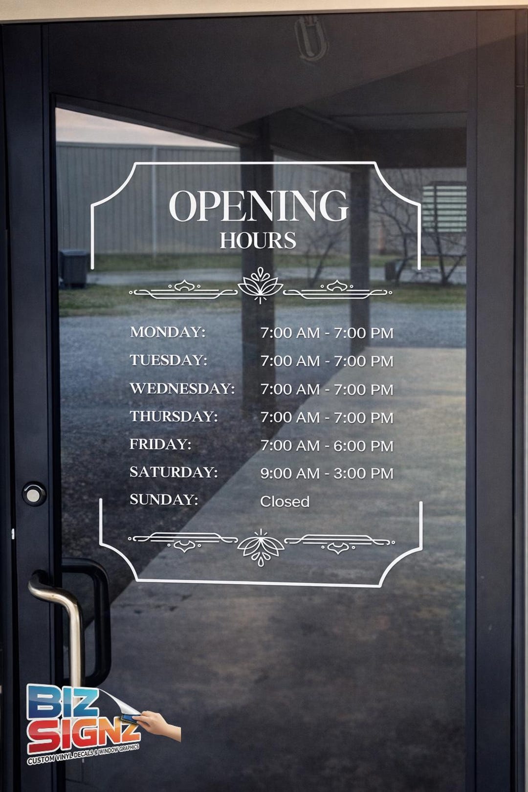 Opening Hours Vinyl Decal for Glass Door | Business Hours Window Sign ...