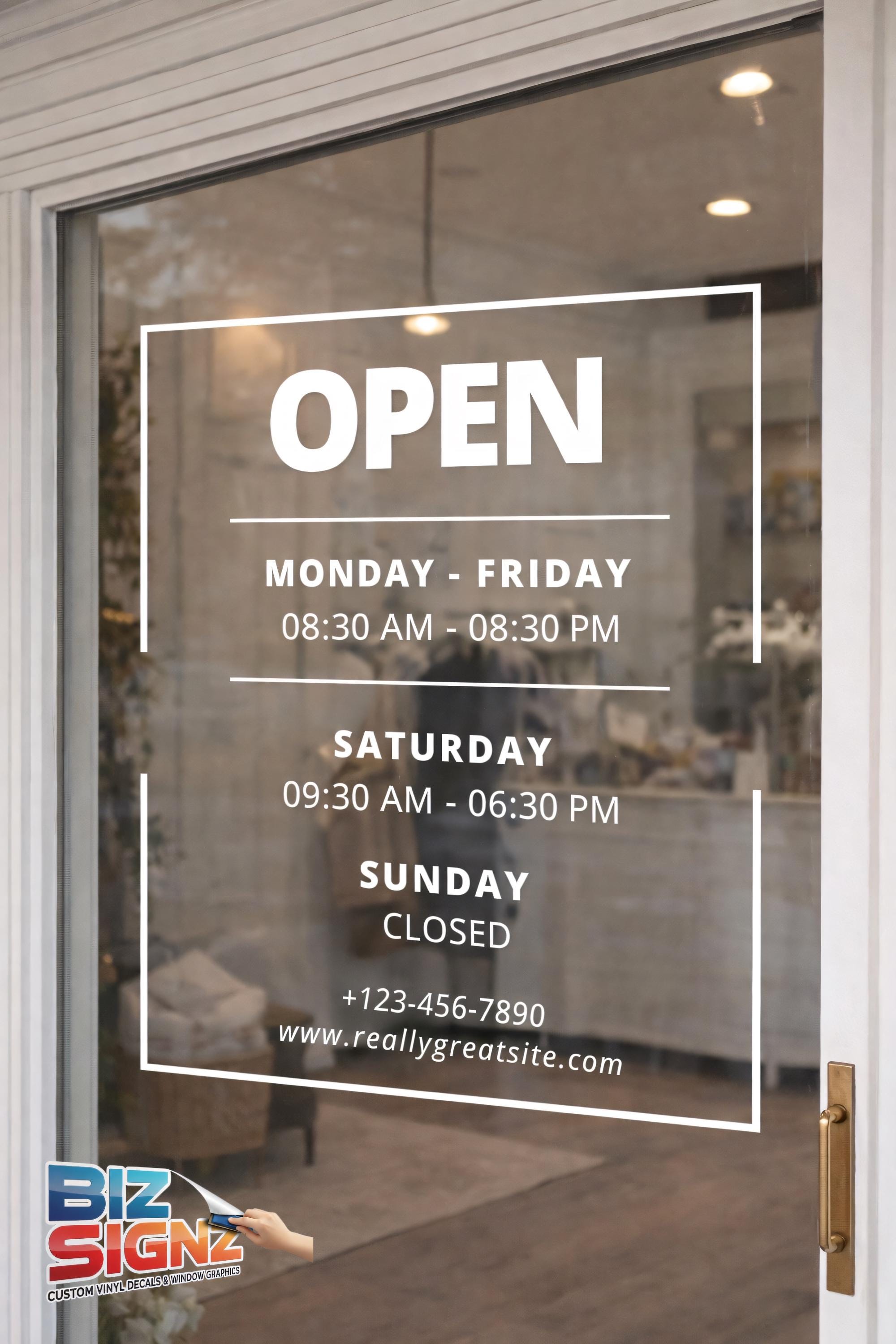 Opening Hours Vinyl Decal for Glass Door | Business Hours Window Sign ...