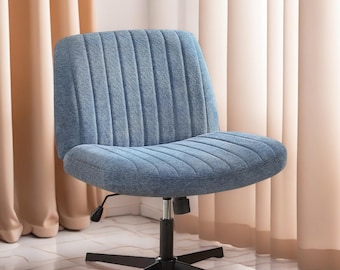 Cross Legged Office Chair Armless Wide Desk Chair Adjustable Swivel Fabric Vanity Gaming Chair for Home Office